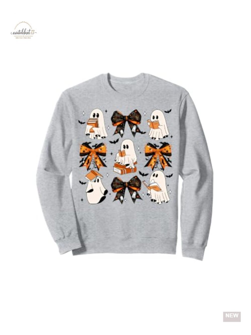 Cute Ghost Coquette Bow Bookish Halloween Teacher Crewneck Sweatshirt